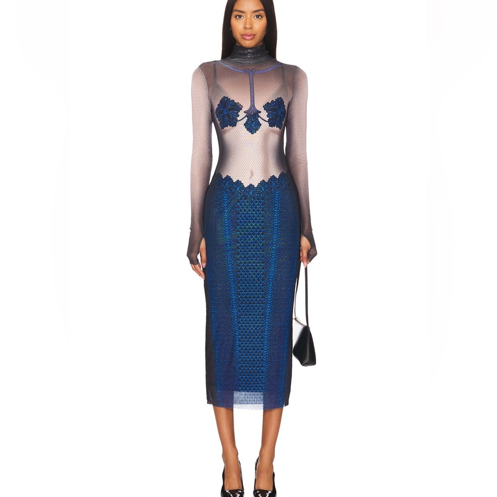 AFRM Blue and Black Long Sleeve Dress